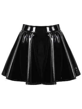 1980s Patent Leather Pleated Mini Skirt