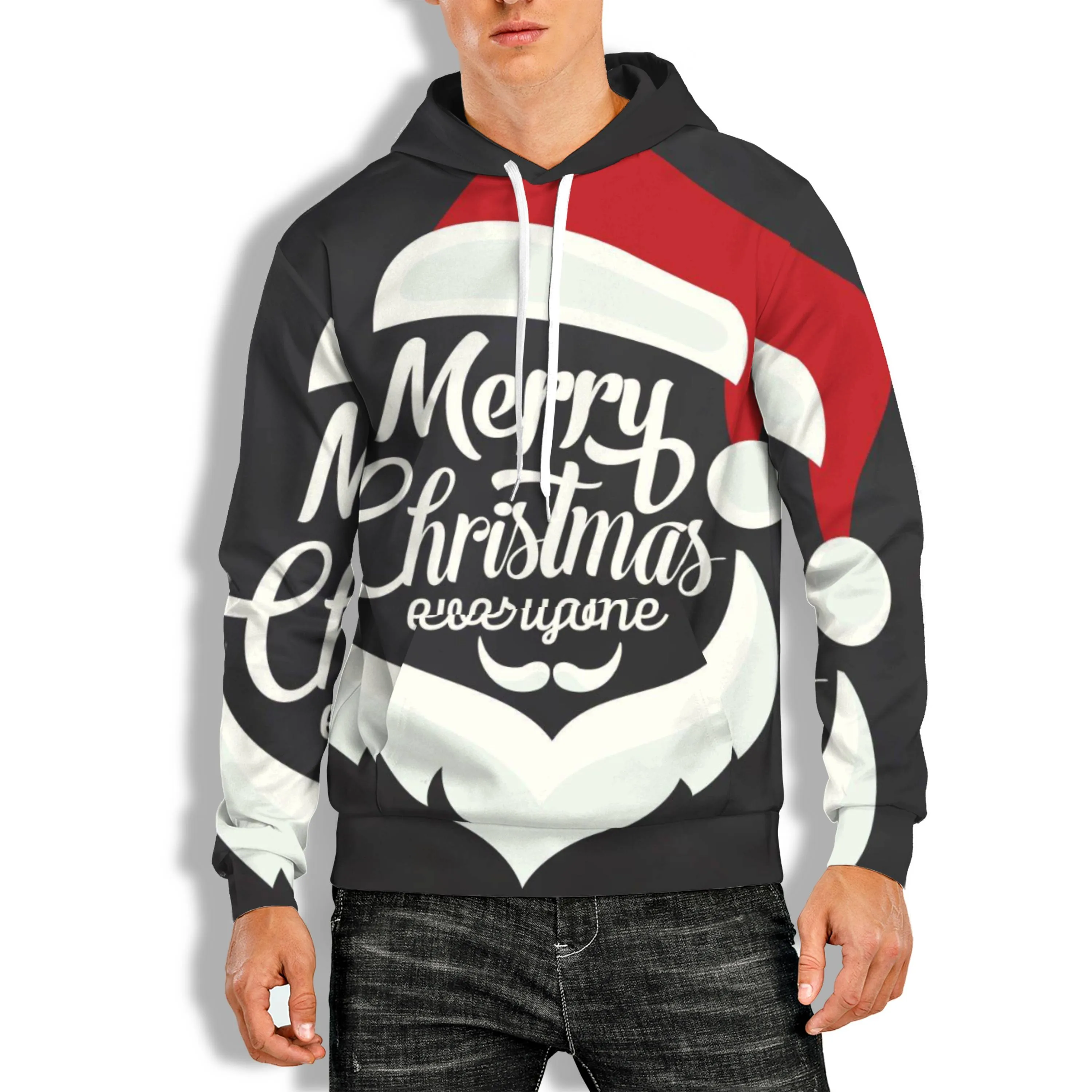 3D PRINT OVEHEAD HOODIE WITH CHRISTMAS PRINT