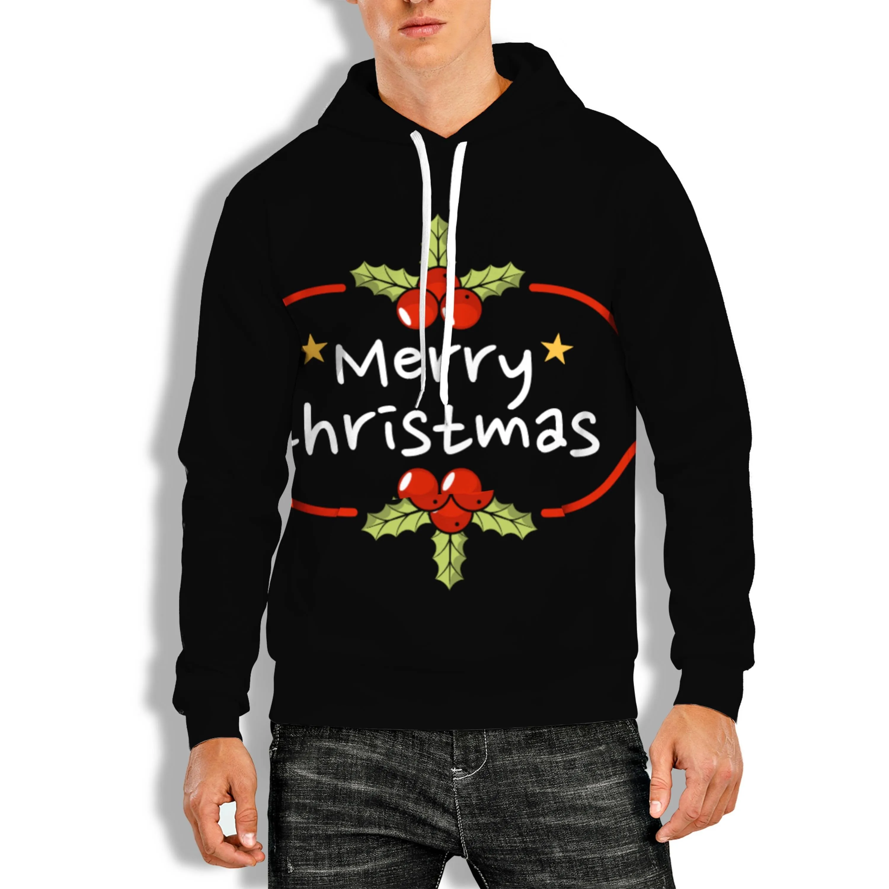 3D PRINT OVEHEAD HOODIE WITH CHRISTMAS PRINT