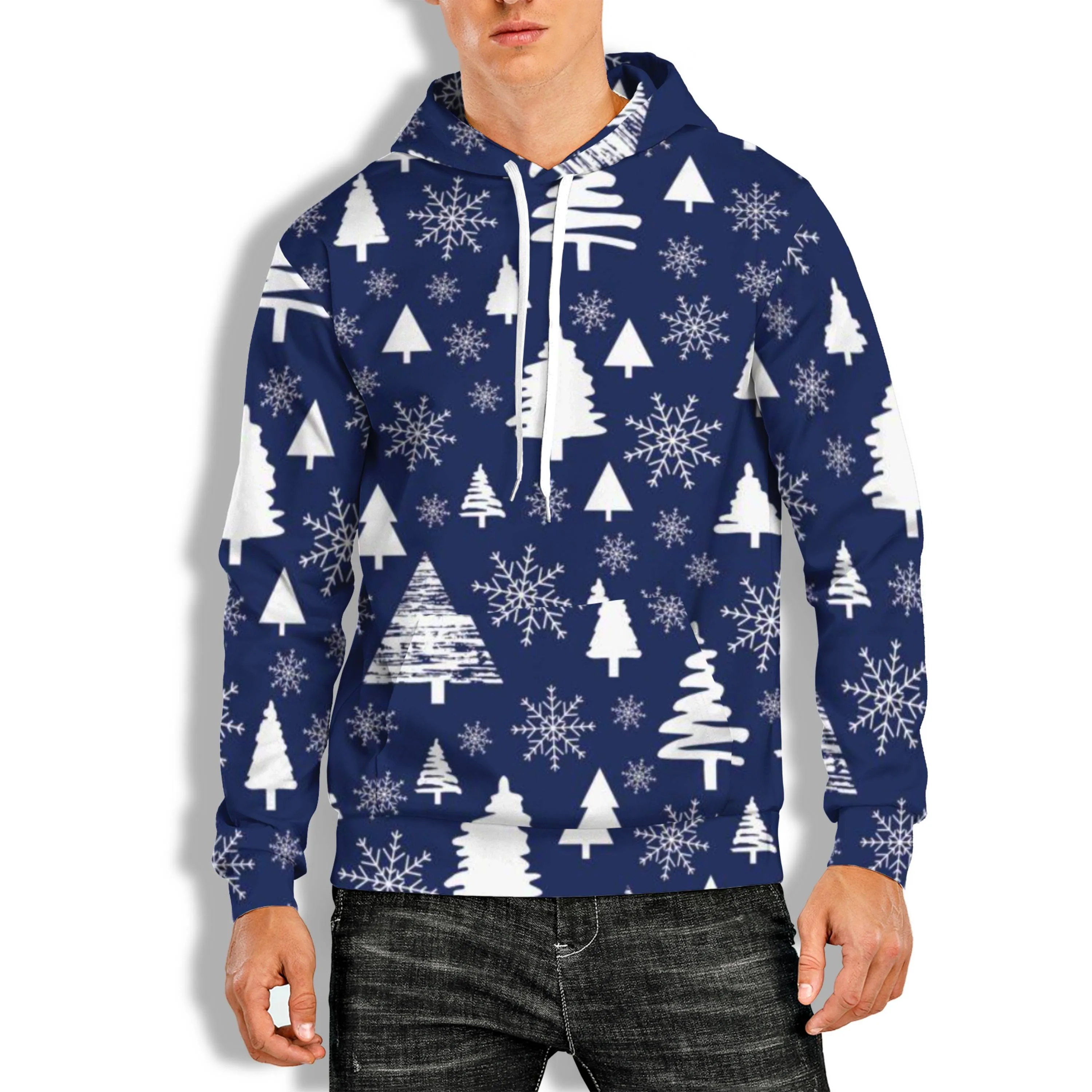 3D PRINT OVEHEAD HOODIE WITH CHRISTMAS PRINT