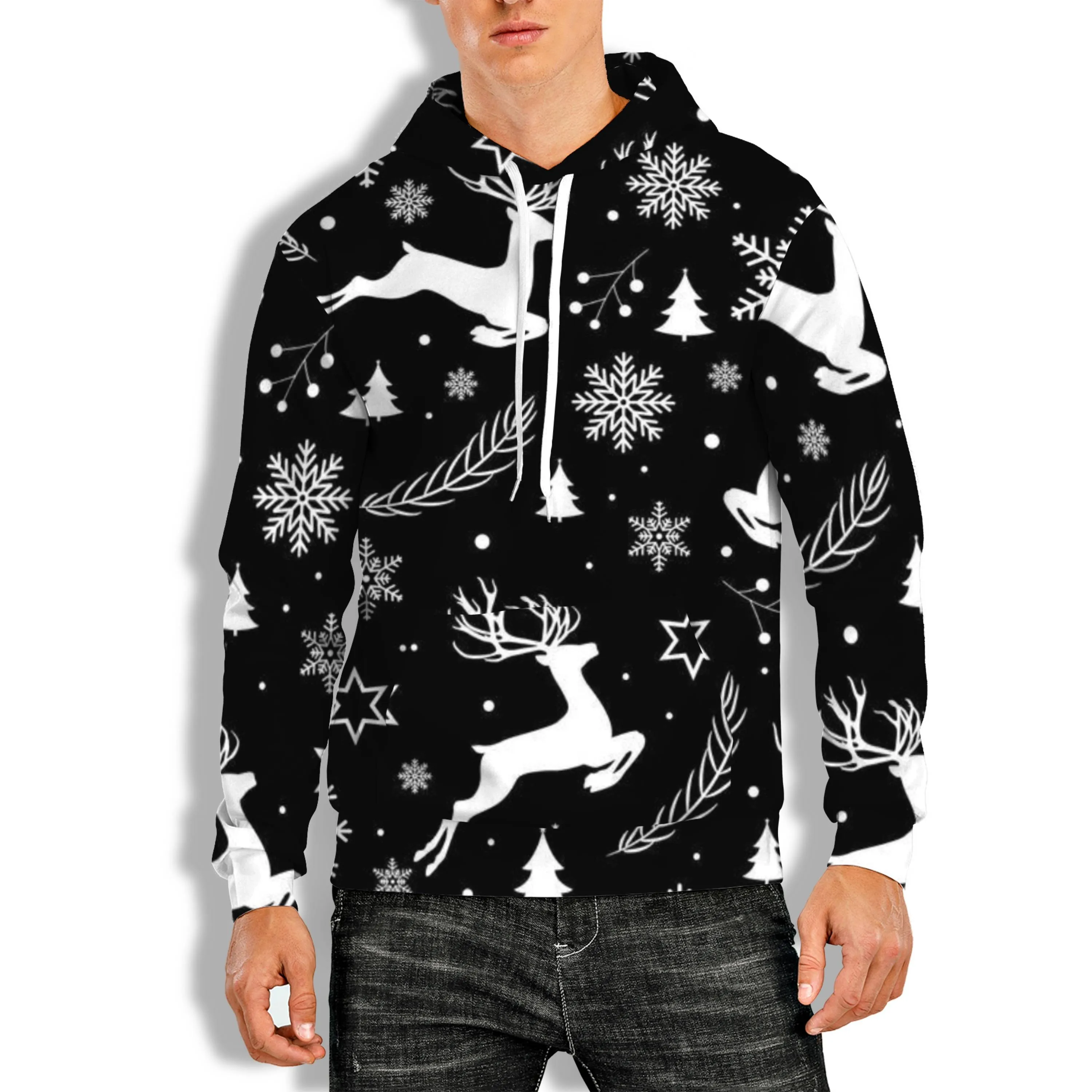 3D PRINT OVEHEAD HOODIE WITH CHRISTMAS PRINT