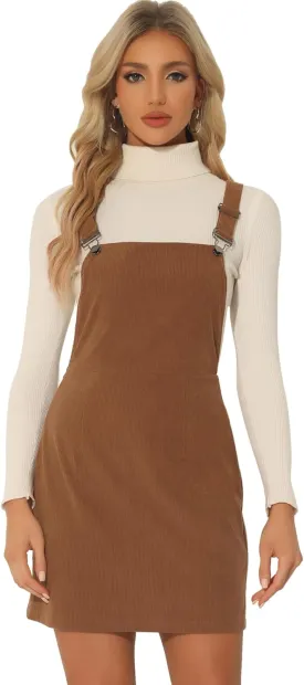 Allegra K Women's Adjustable Strap Pinafore Bib Corduroy Overalls Dress