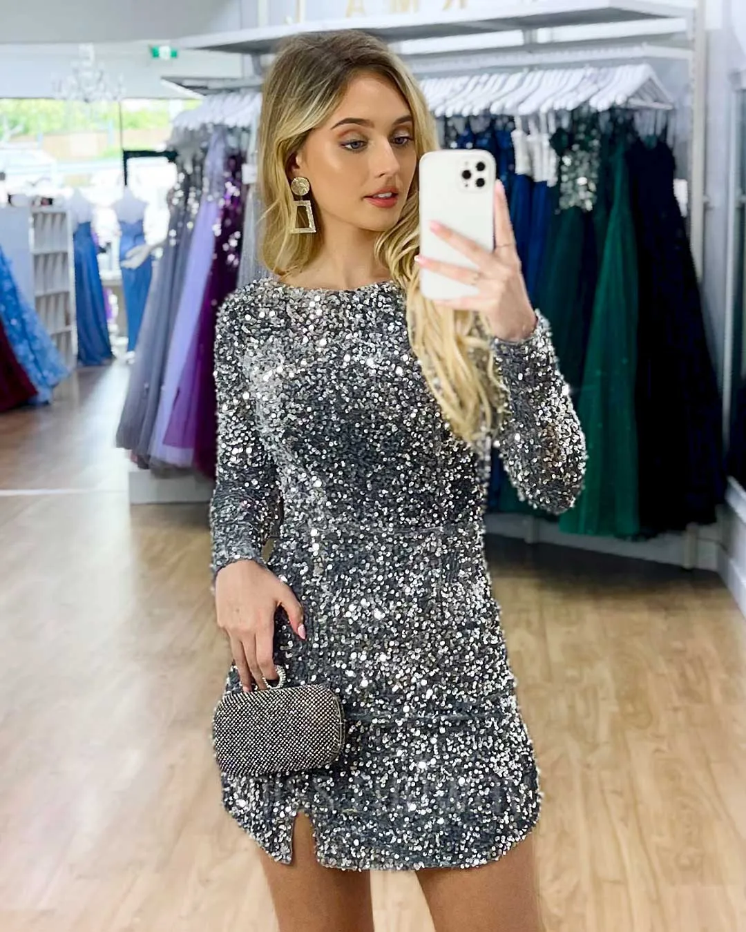 Amara Sequin Mini Dress - Silver