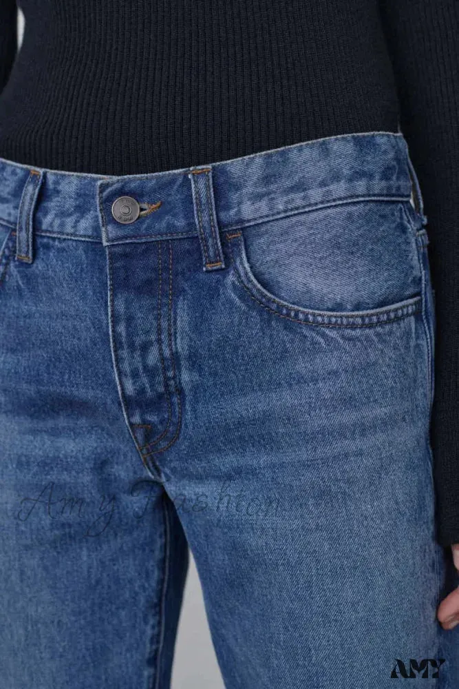 Amy Fashion - High Quality Fashion Retro Lady Straight-leg Spring and Autumn Simple Casual High Waist Denim Jean