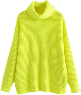 Autumn Winter Women Pattern Turtleneck Collar Long Sleeve Solid Knitting Pulloveres Casual Sweater