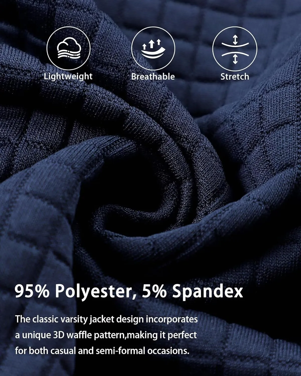 babyhealthy Men's Waffle Jacket Lightweight Varsity Bomber Jackets Letterman Jacket Zip Up Casual Coat with Pockets