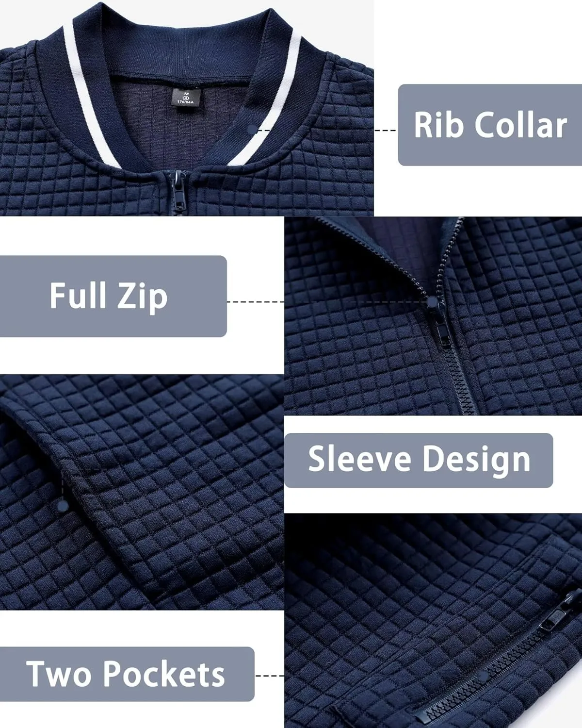 babyhealthy Men's Waffle Jacket Lightweight Varsity Bomber Jackets Letterman Jacket Zip Up Casual Coat with Pockets