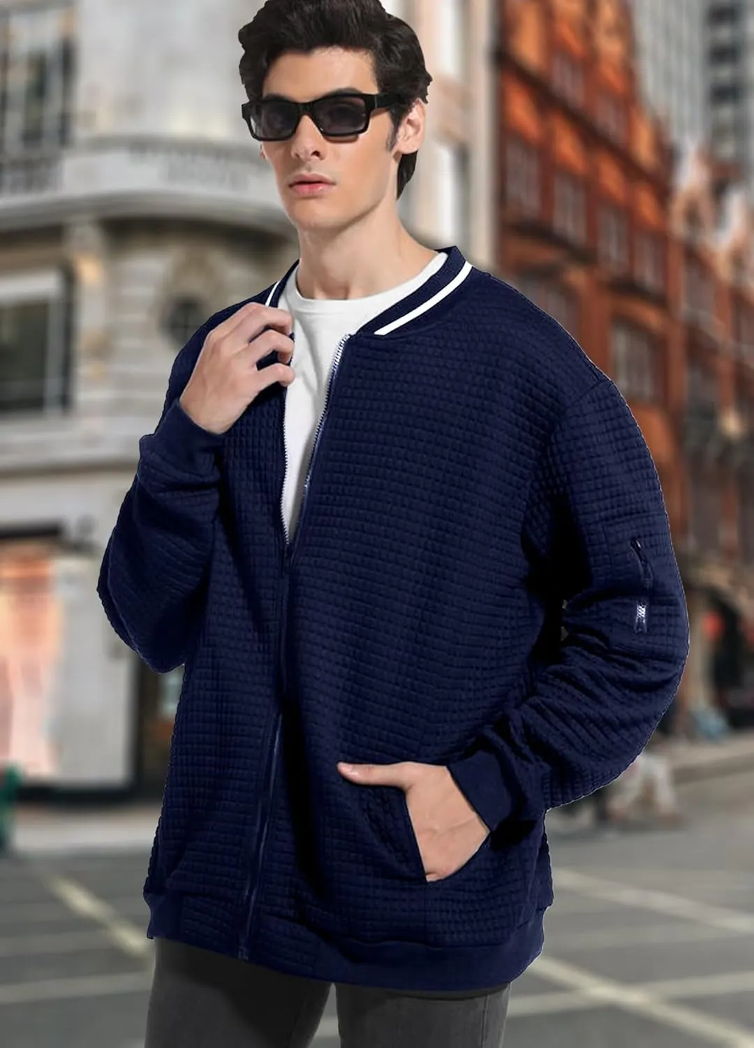 babyhealthy Men's Waffle Jacket Lightweight Varsity Bomber Jackets Letterman Jacket Zip Up Casual Coat with Pockets