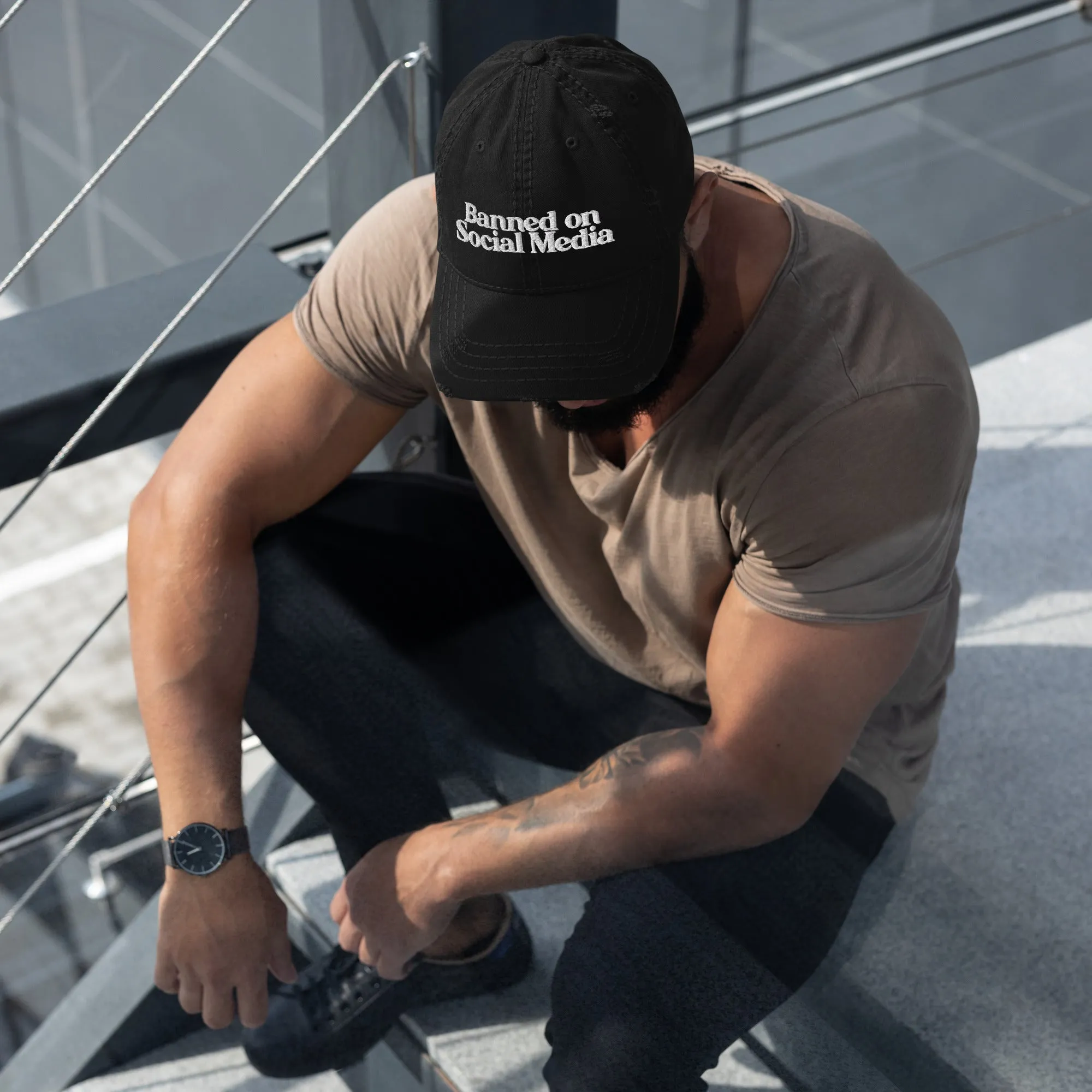 Banned On Social Media Distressed Dad Hat