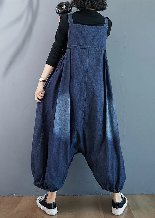 Beautiful Blue Oversized Pockets Denim Overalls Jumpsuit Summer