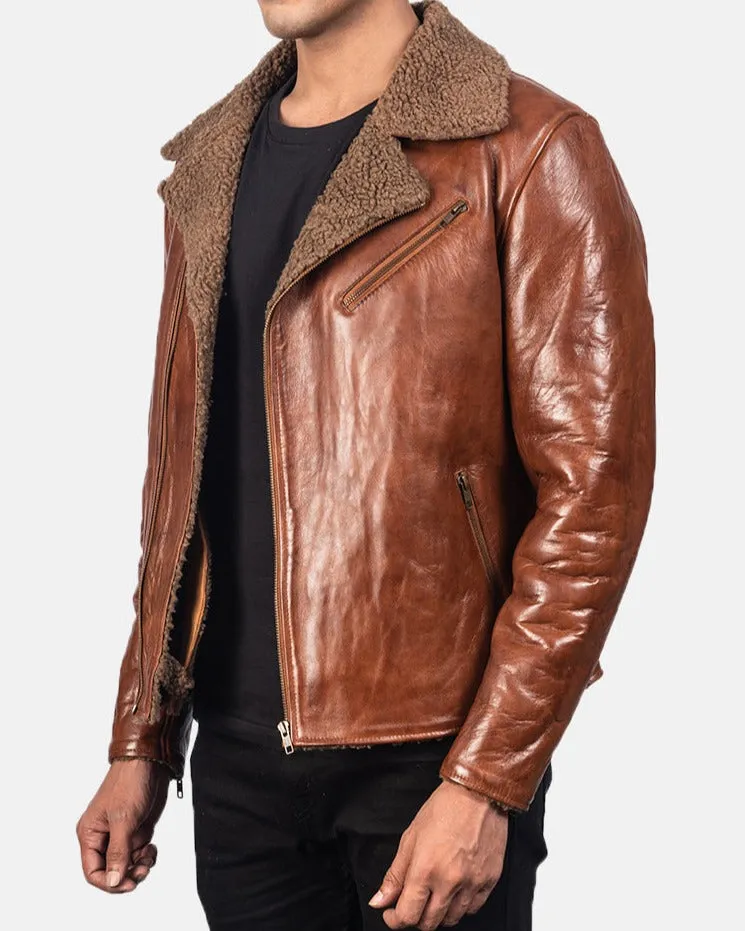 BIKER-1403 MUSH Shearling Brown Leather Jacket