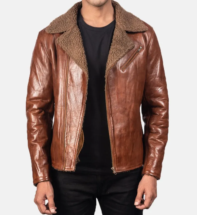 BIKER-1403 MUSH Shearling Brown Leather Jacket