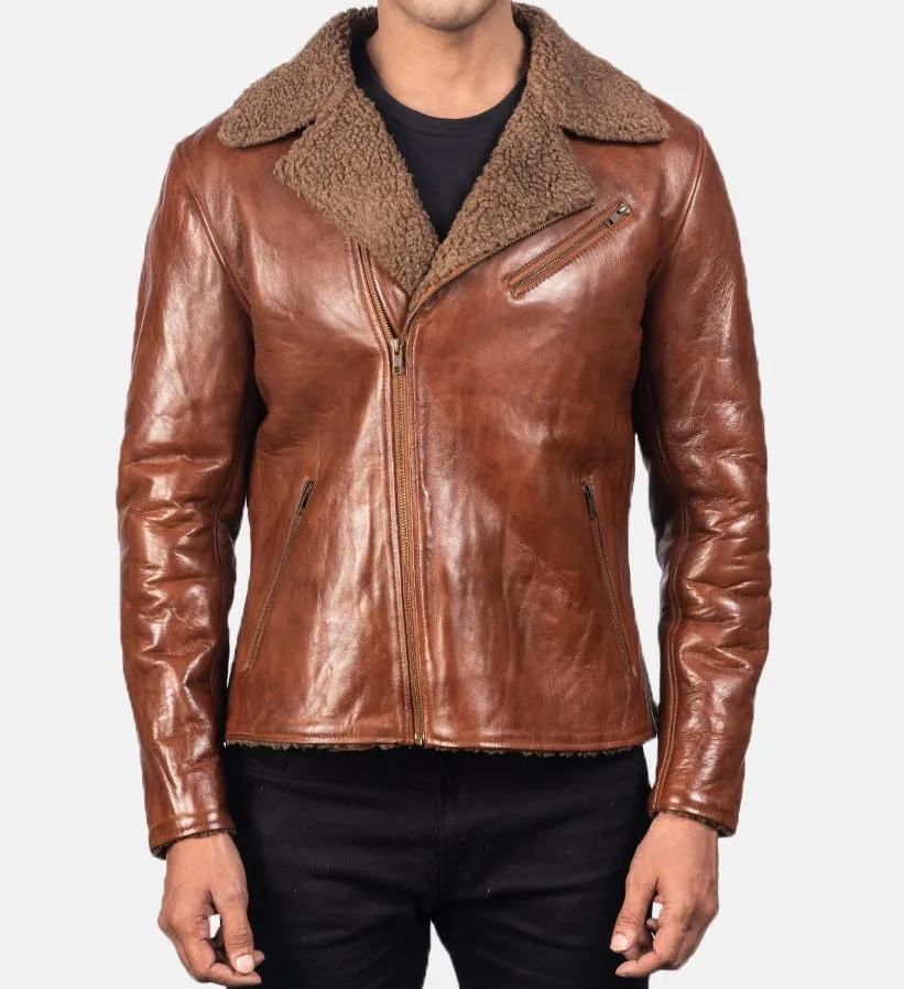 BIKER-1403 MUSH Shearling Brown Leather Jacket