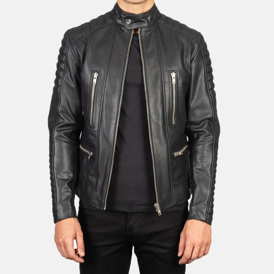 BIKER-1415 MUSH Black Leather Biker Jacket