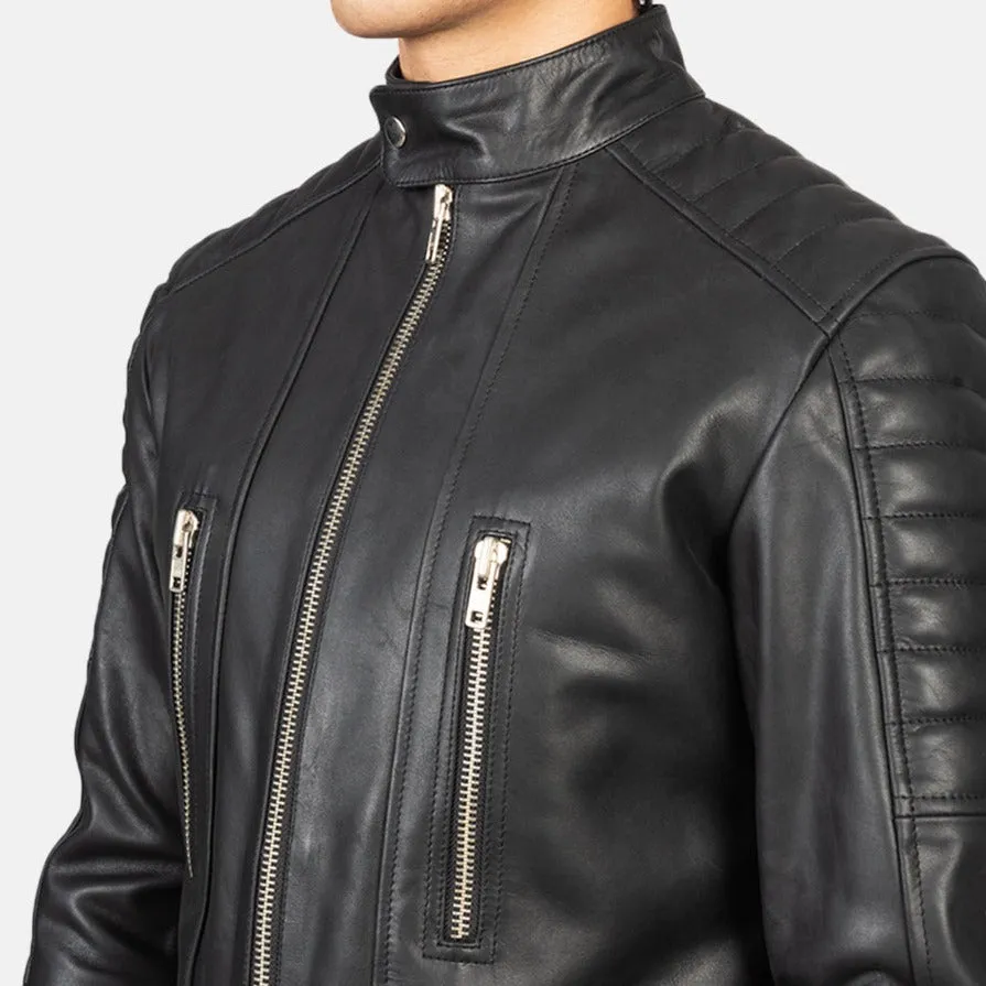 BIKER-1415 MUSH Black Leather Biker Jacket