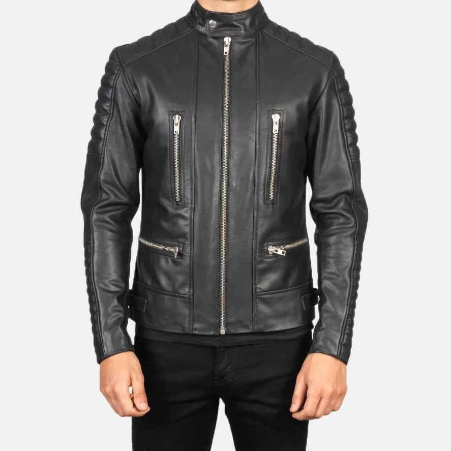 BIKER-1415 MUSH Black Leather Biker Jacket