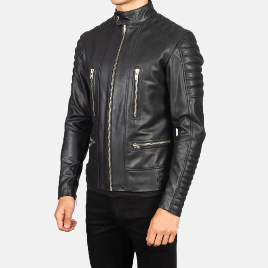 BIKER-1415 MUSH Black Leather Biker Jacket