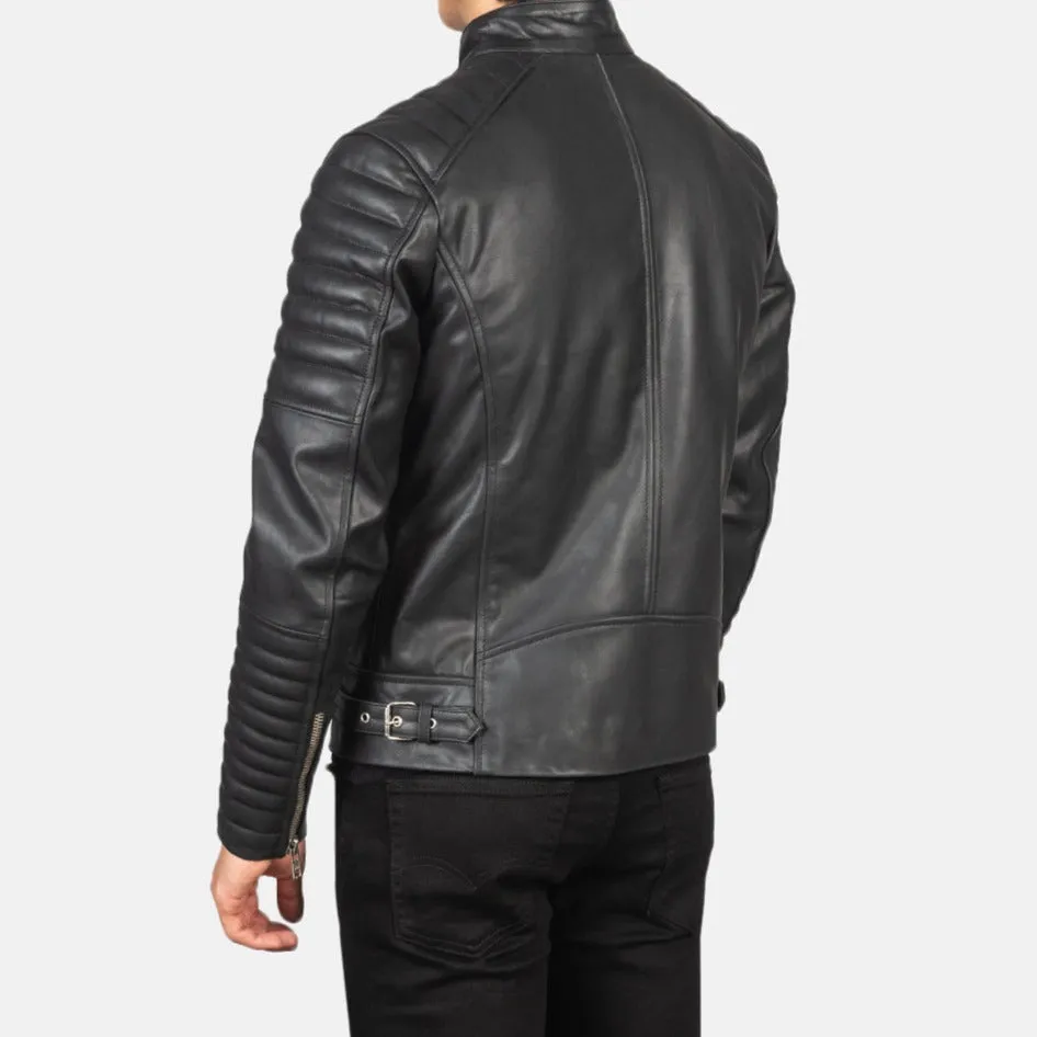 BIKER-1415 MUSH Black Leather Biker Jacket