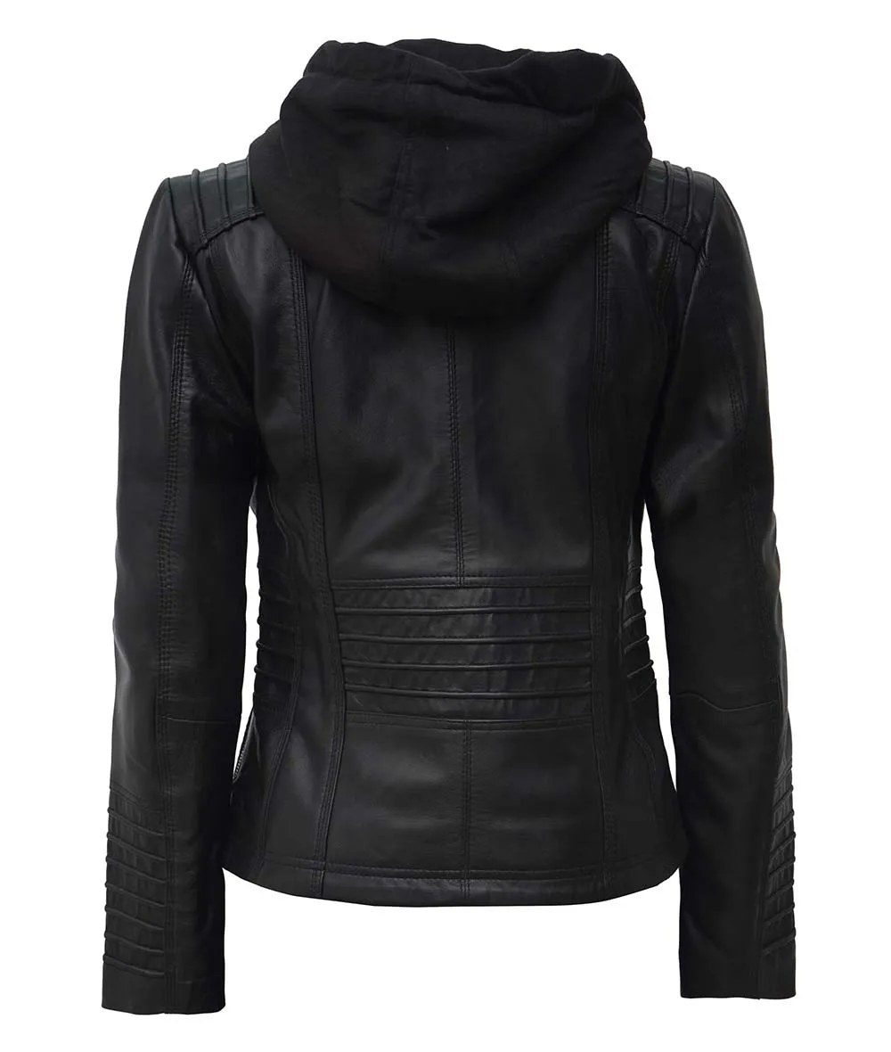 Black Leather Jacket With Hood  Womens Motorcycle Jacket