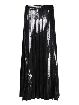 Black Long Pleated Sequin Skirt