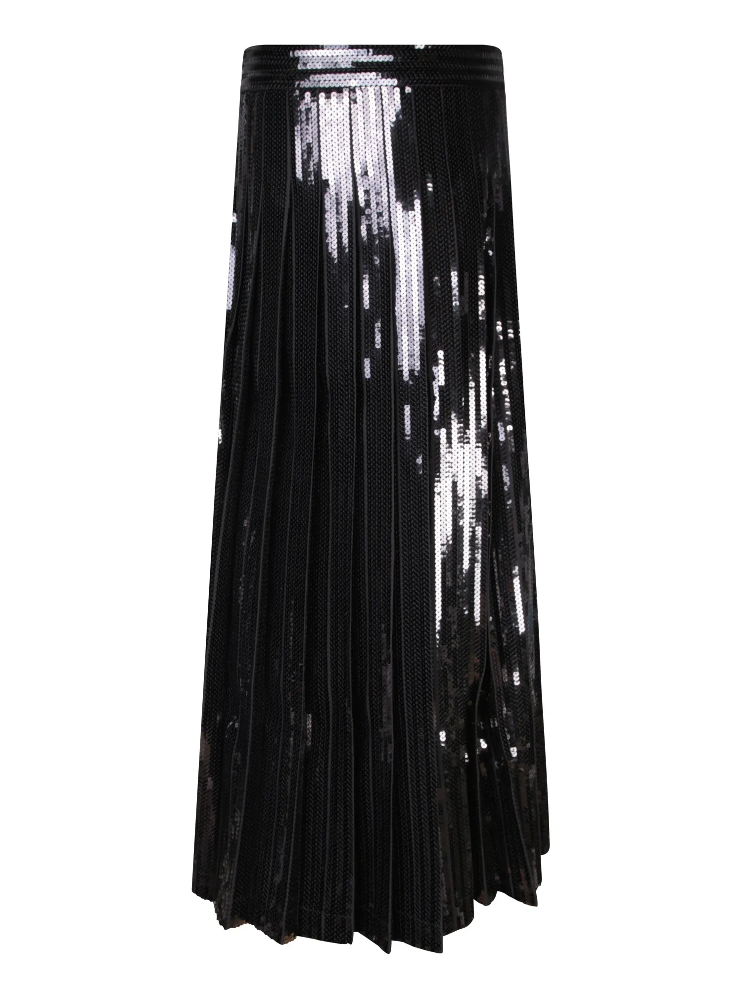 Black Long Pleated Sequin Skirt