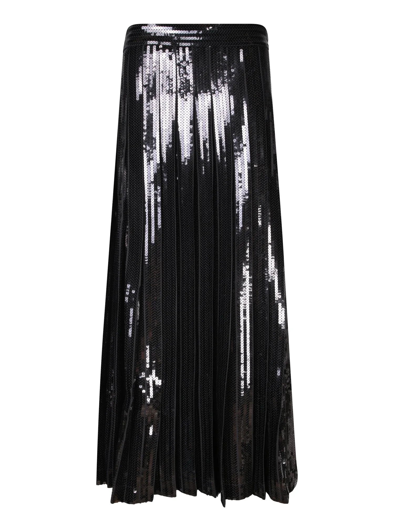 Black Long Pleated Sequin Skirt