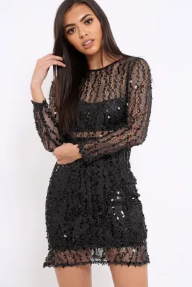 Black Sheer Sequin Dress - Aaima
