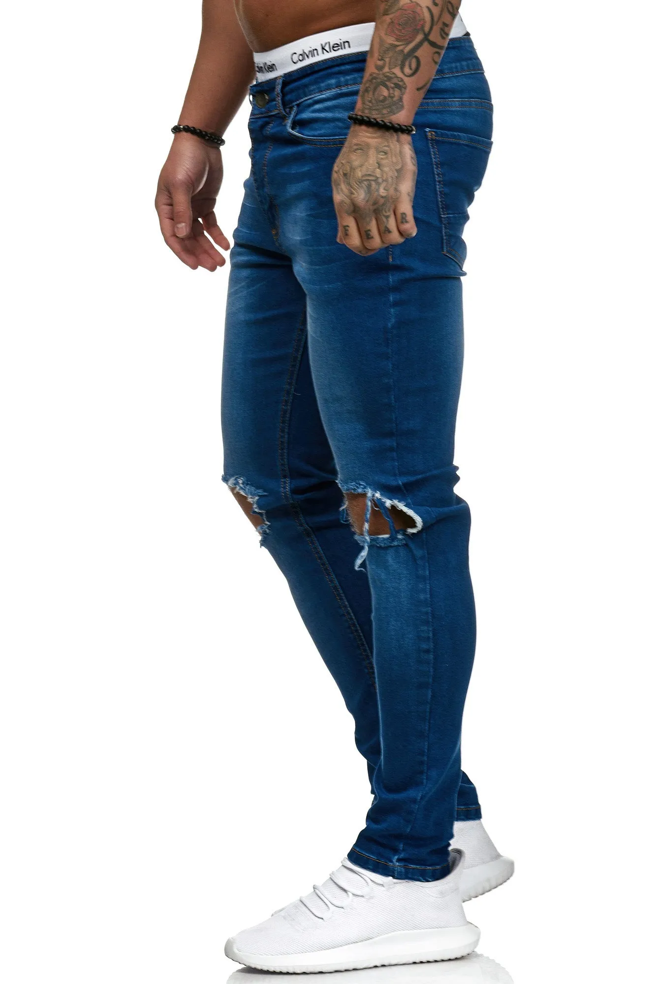 Blowout Knees Skinny Ripped Distressed Jeans - Blue X4