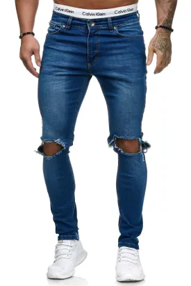 Blowout Knees Skinny Ripped Distressed Jeans - Blue X4