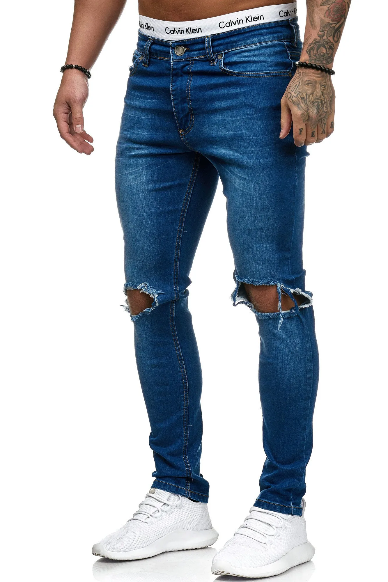 Blowout Knees Skinny Ripped Distressed Jeans - Blue X4
