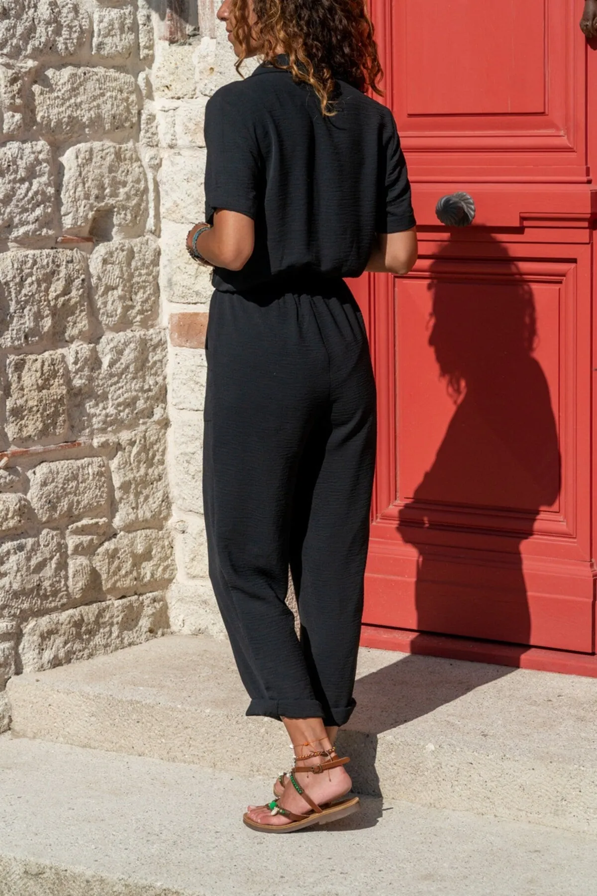 Bohemian Jumpsuit,Jacket Collar, Waist Elastic, Cotton Viscose Overalls, Casual Jumpsuit, ,Summer Jumpsuit Hippie Jumpsuit Wide Leg Jumpsuit