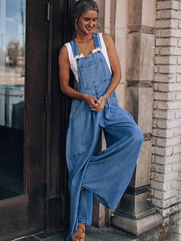 Bohemian Loose Extreme Wide Leg Denim Overalls
