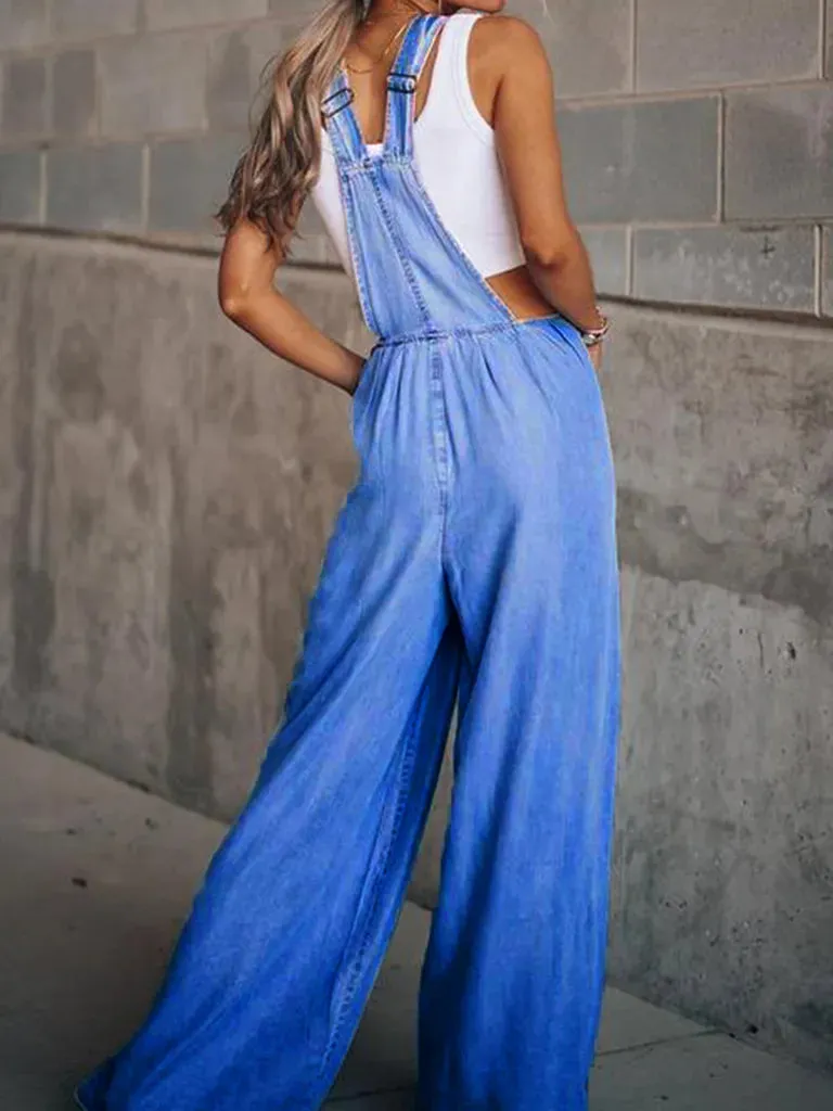 Bohemian Loose Extreme Wide Leg Denim Overalls