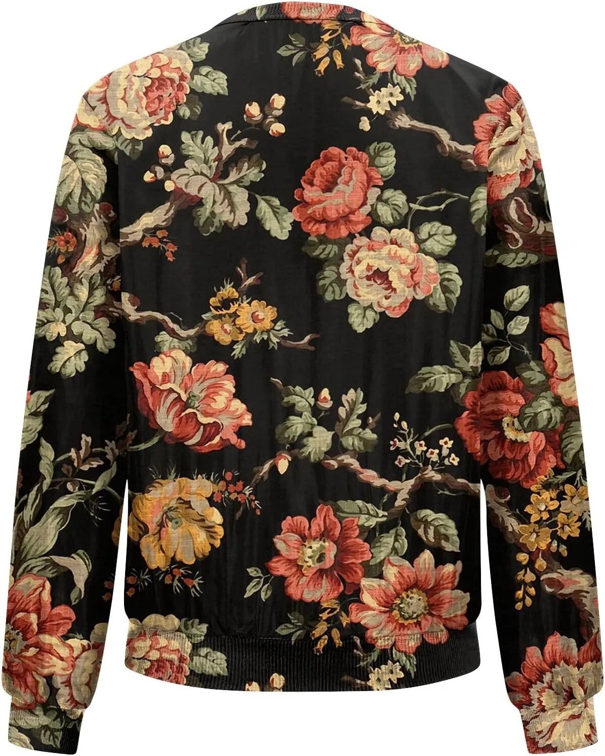 Bomber Jacket Women 2024 Casual Floral Lightweight Oversized Windbreaker Trendy Zip Up Coat Outwear with Pockets