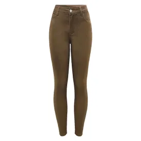 Brown Mid High Waist Cropped Jeans Ultra Stretchy Skinny Denim Pants