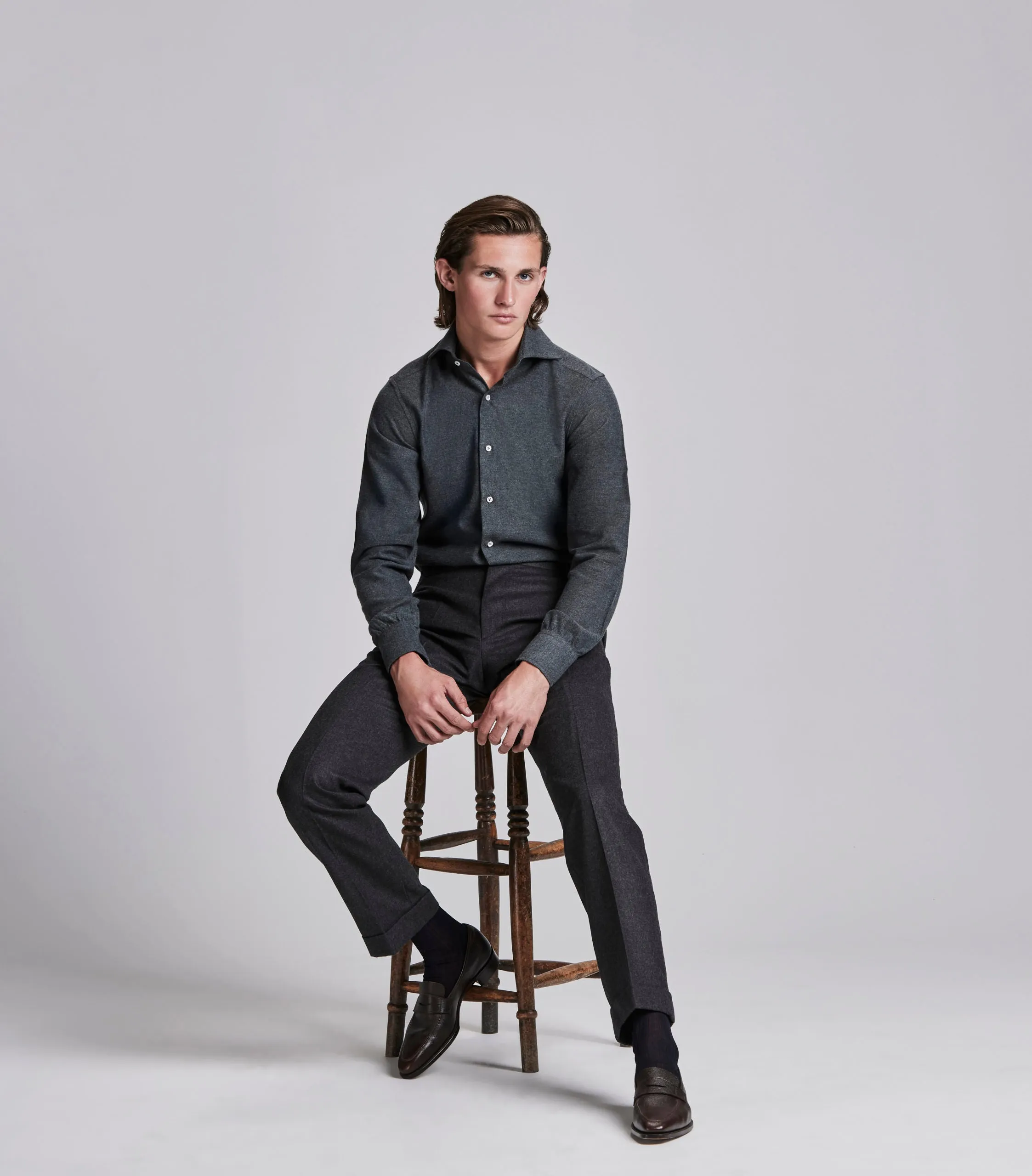 Charcoal Cotton Micro Birdseye Shirt