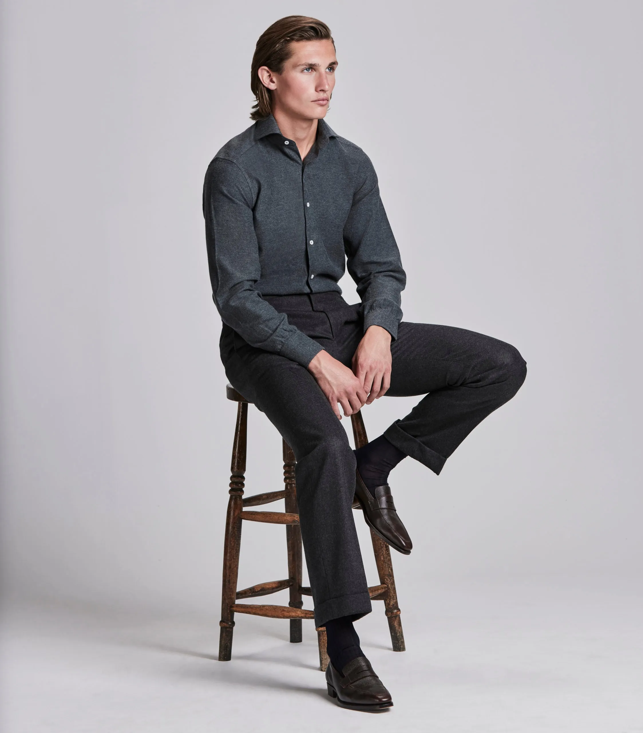 Charcoal Cotton Micro Birdseye Shirt