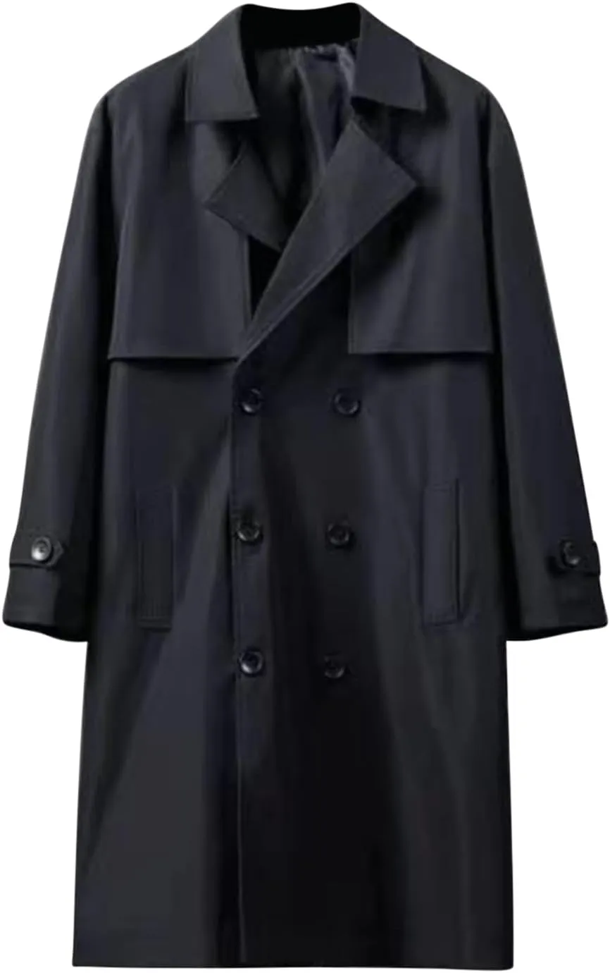 Ctreela Mens Double Breasted Duster Coat, Notched Lapel Trench Coats, Juniors Long Jacket Windbreaker Windproof Overcoat