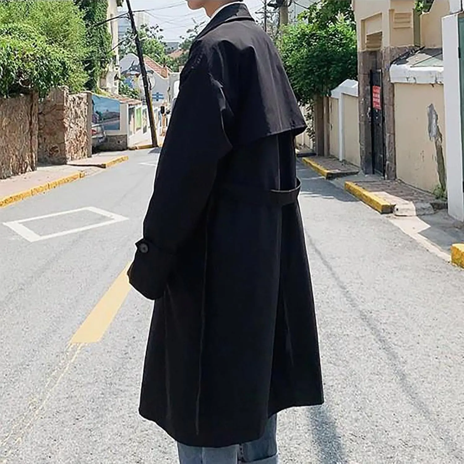 Ctreela Mens Double Breasted Duster Coat, Notched Lapel Trench Coats, Juniors Long Jacket Windbreaker Windproof Overcoat