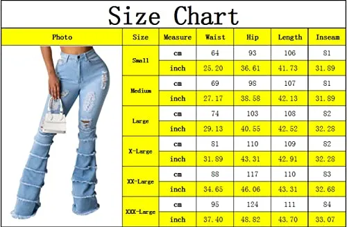 CutieLove Women's Flare Bell Bottom Jeans Ripped Destroyed Long Denim Pants