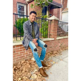 Denim ripped men's jeans with above the ankle inseam