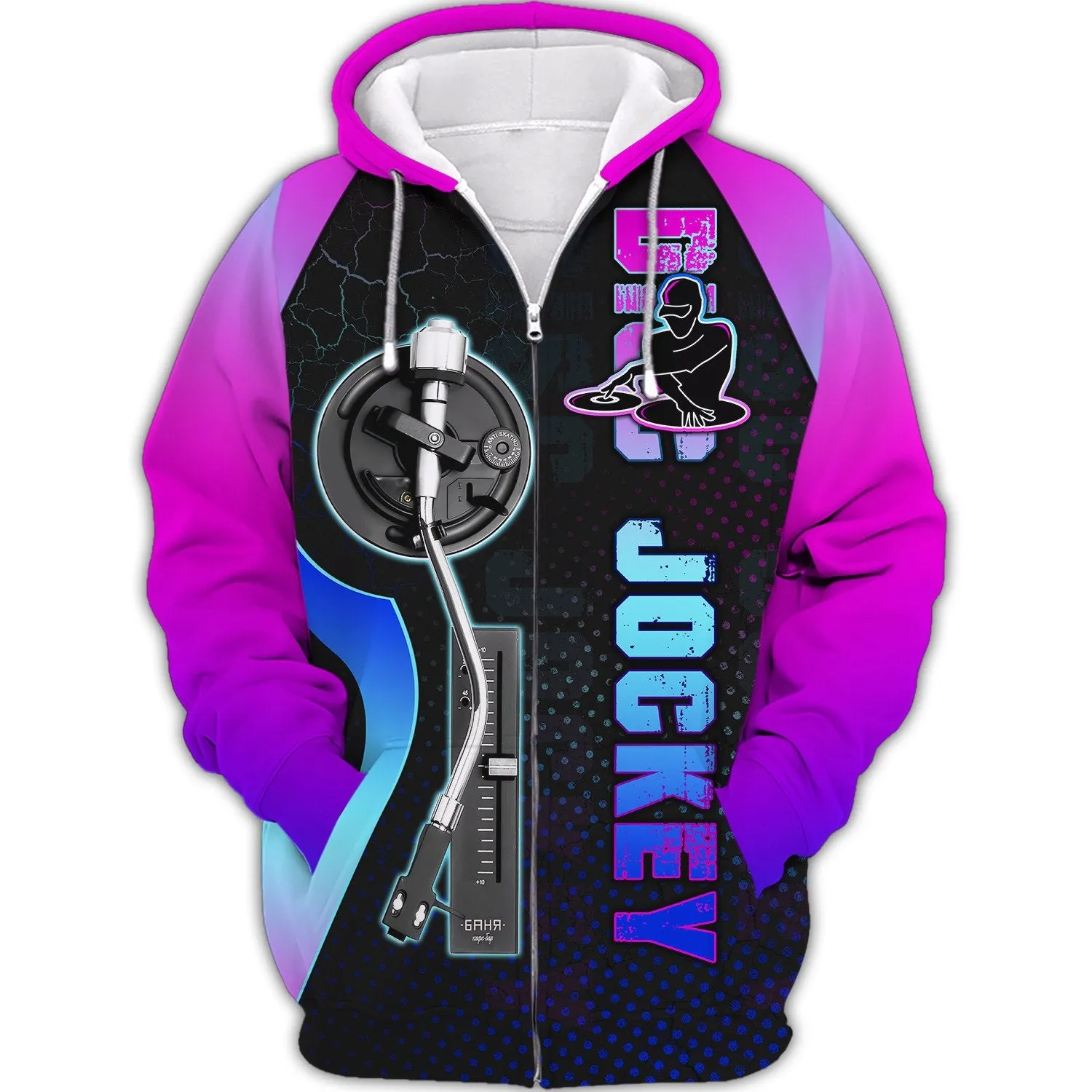 Disc Jockey Neon Light 3D Full Print Shirt, DJ 3D Sweatshirt Hoodie, 3D Zipper Hoodie