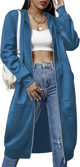 ELESOL Women Casual Zip up Fleece Hoodies Tunic Sweatshirt Long Hoodie Jacket S-XXXL
