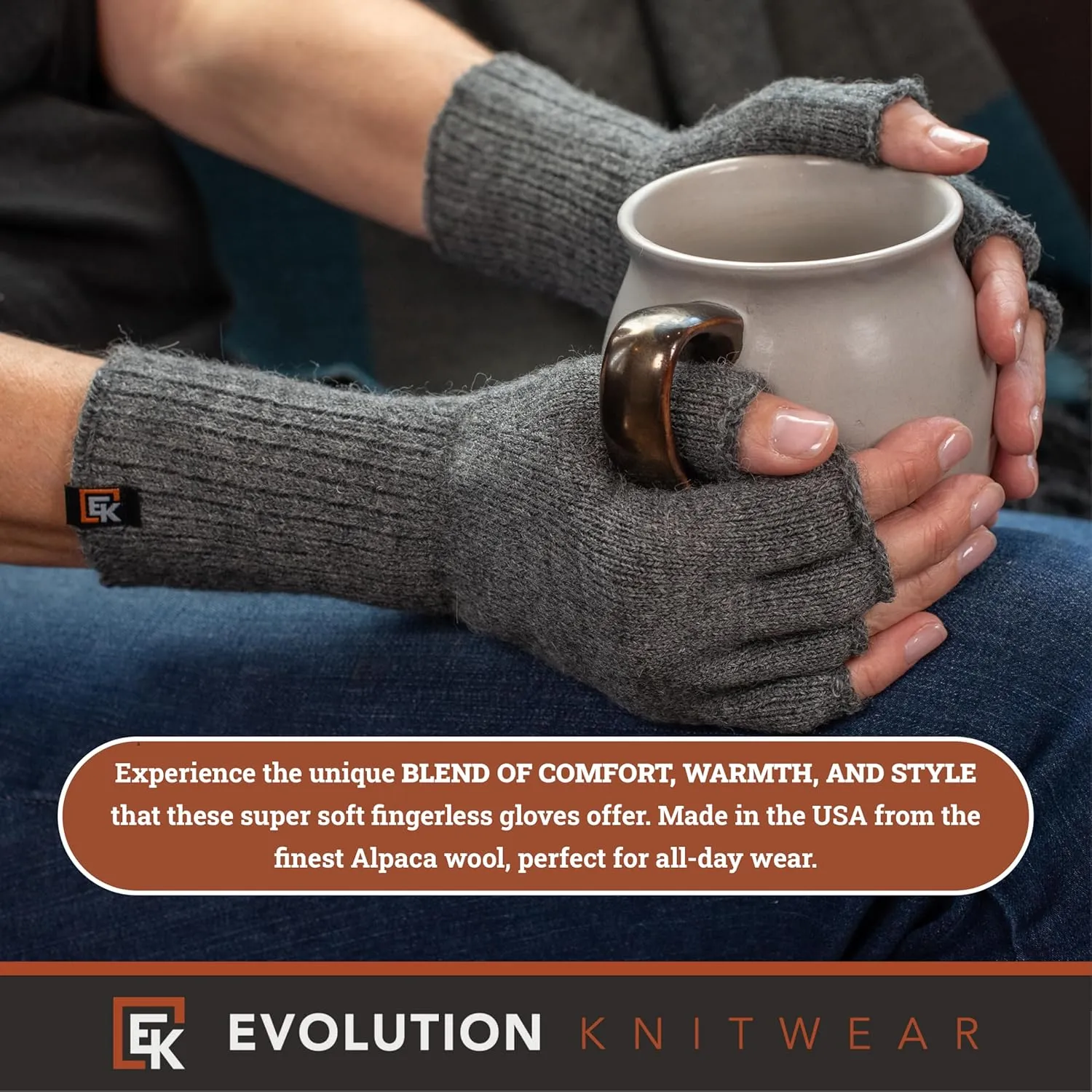 Evolution Knitwear Alpaca Knit Fingerless Gloves for Women - Super Soft Baby Alpaca - Made in the USA - Small
