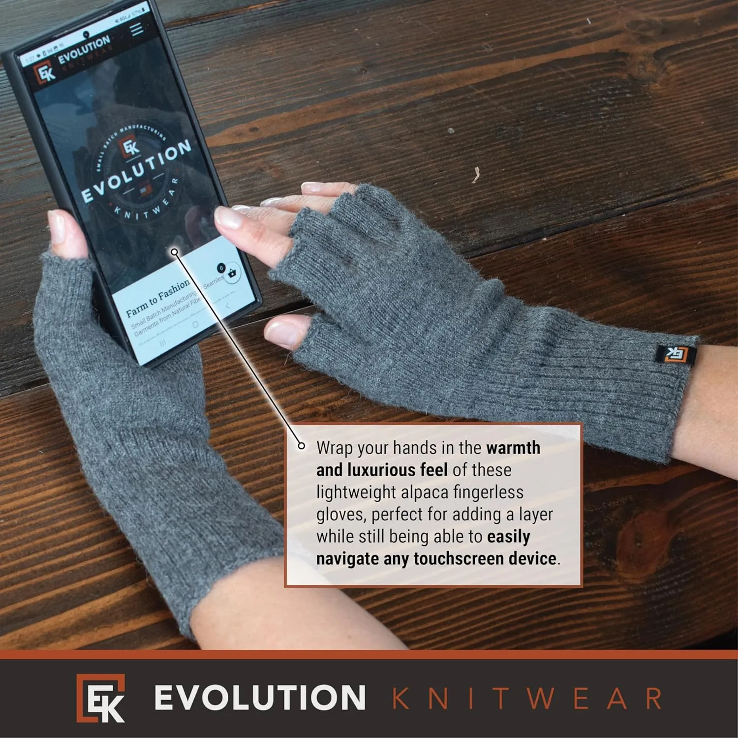 Evolution Knitwear Alpaca Knit Fingerless Gloves for Women - Super Soft Baby Alpaca - Made in the USA - Small