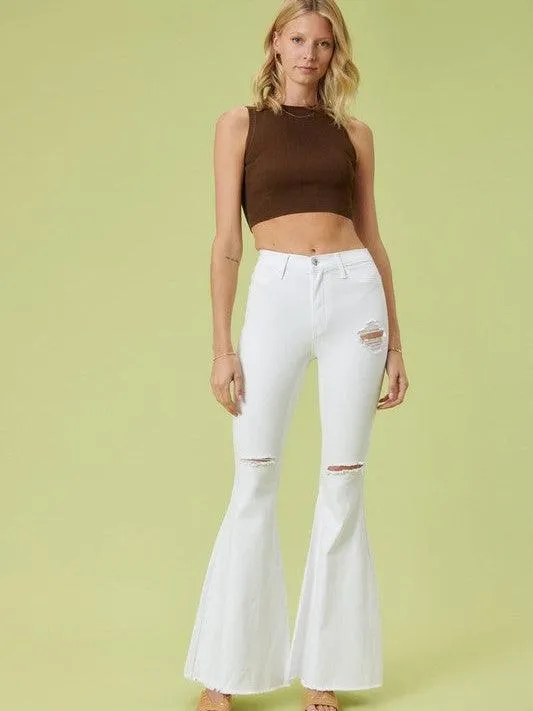 Extreme Flare Distress White Fashion Jeans