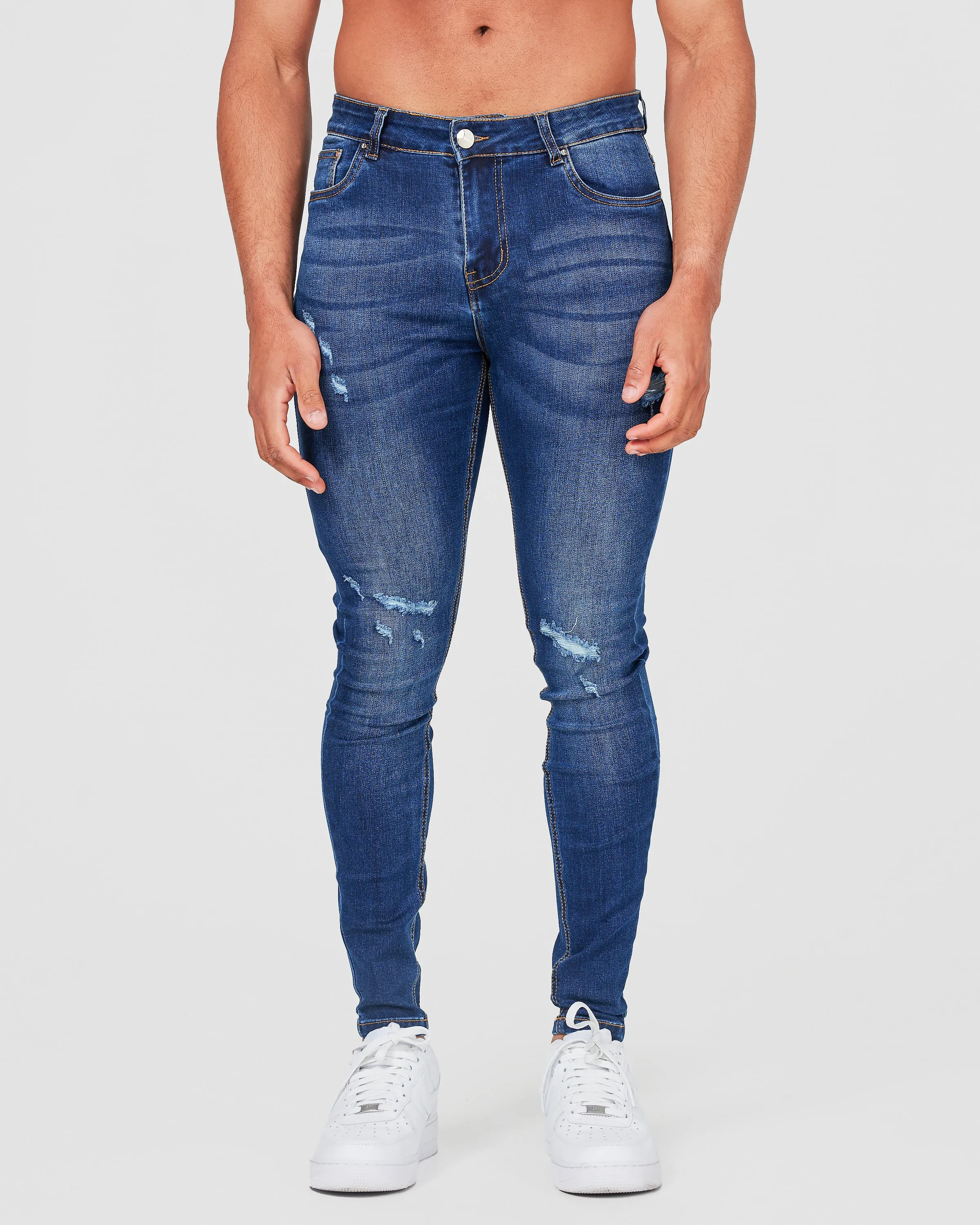 Faded Dark Blue Ripped Jeans