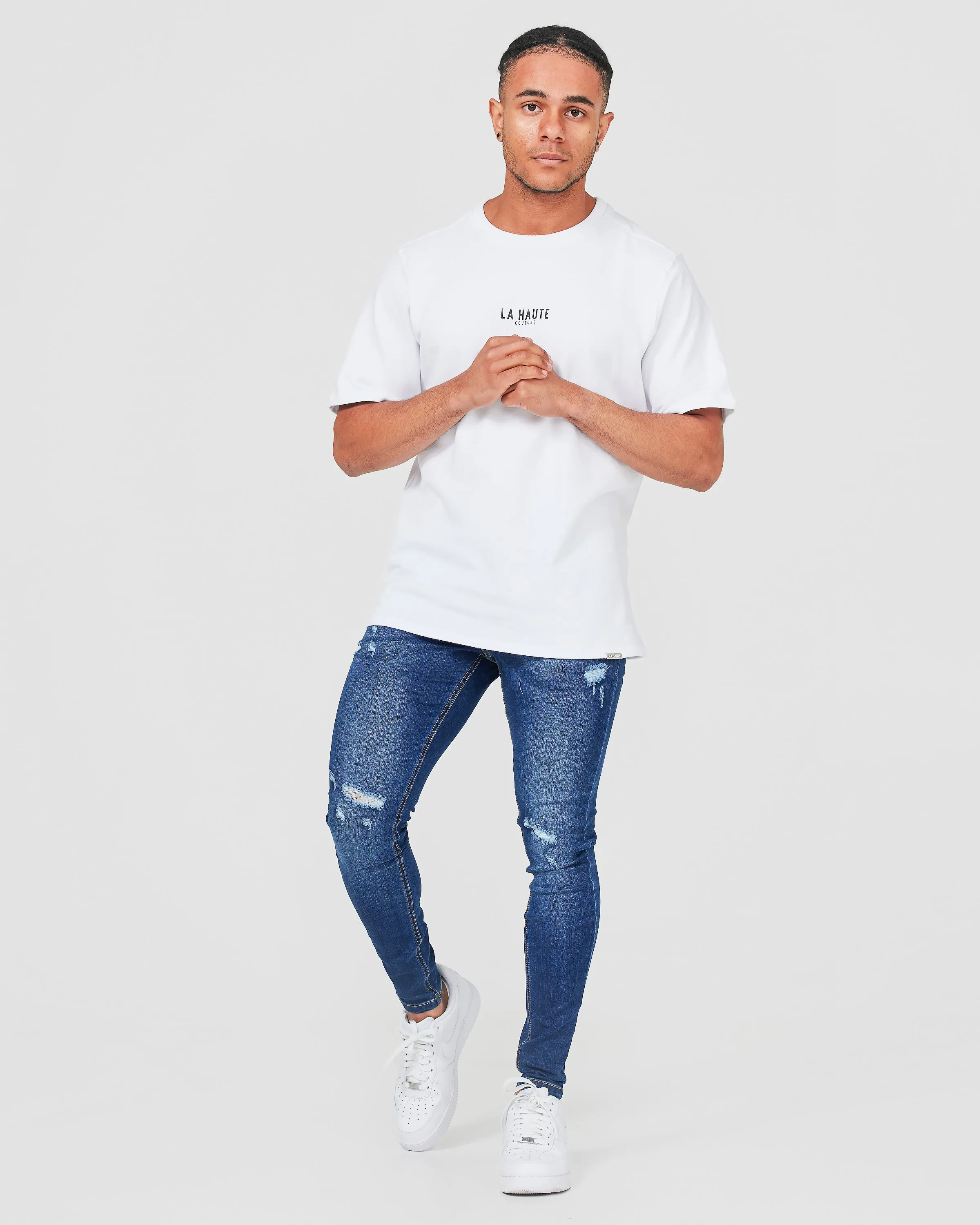 Faded Dark Blue Ripped Jeans