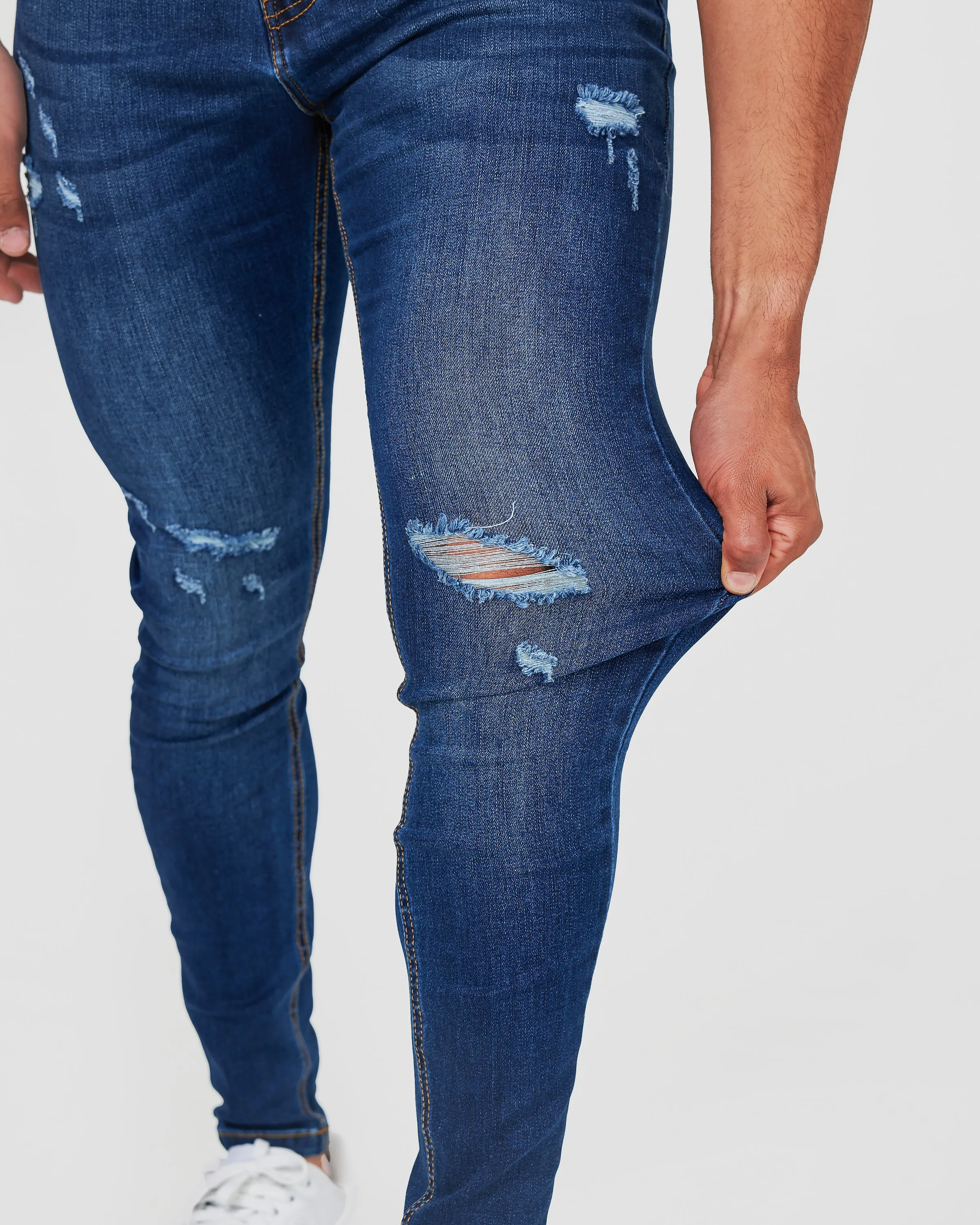 Faded Dark Blue Ripped Jeans