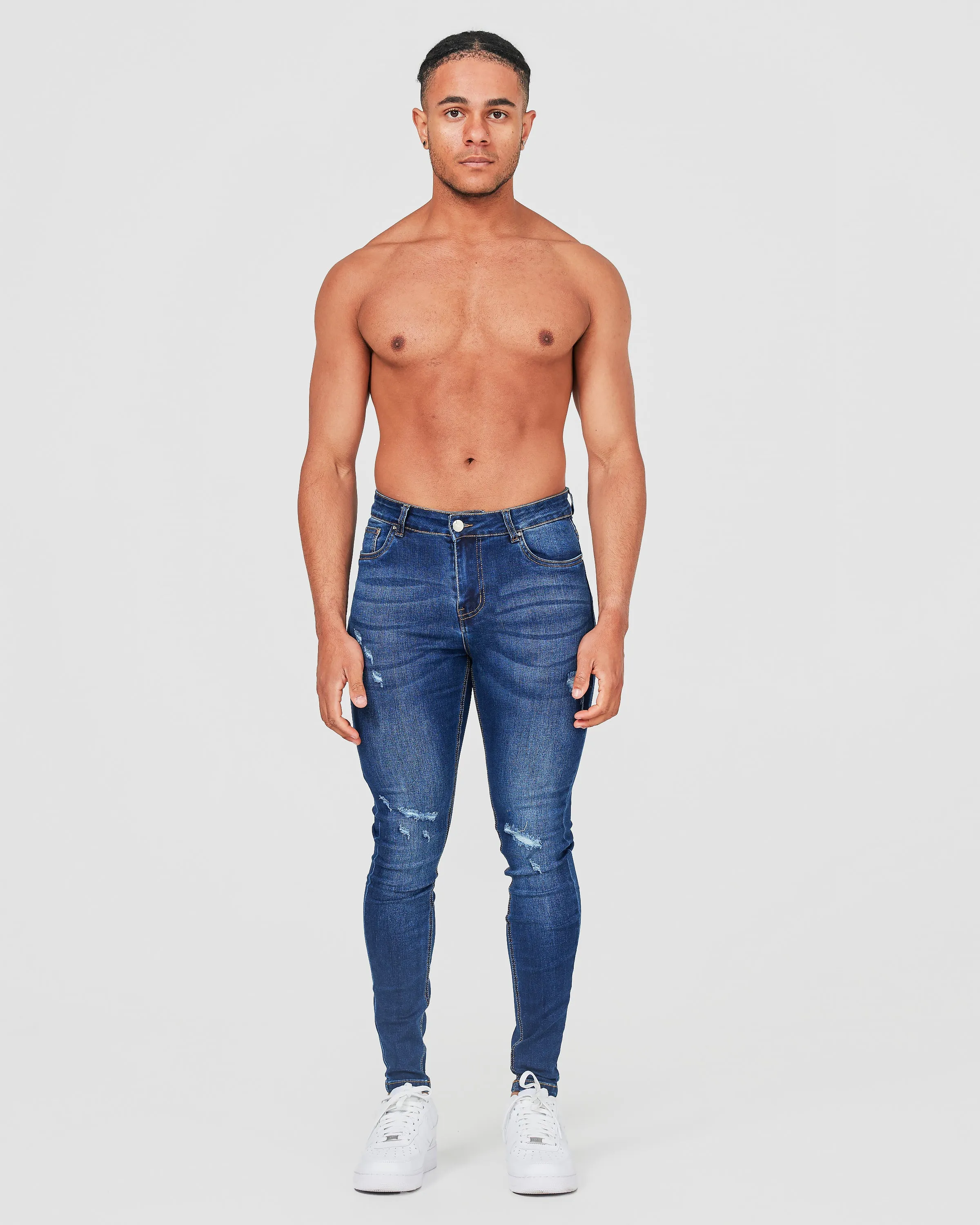 Faded Dark Blue Ripped Jeans